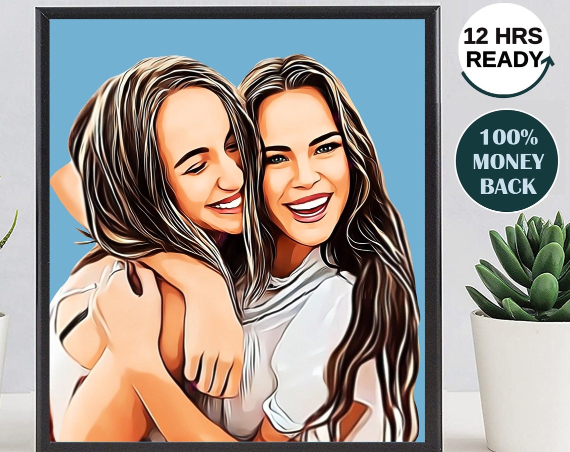 Two Best Friends Hugging Cheek to Cheek Cartoon Pop Art Poster