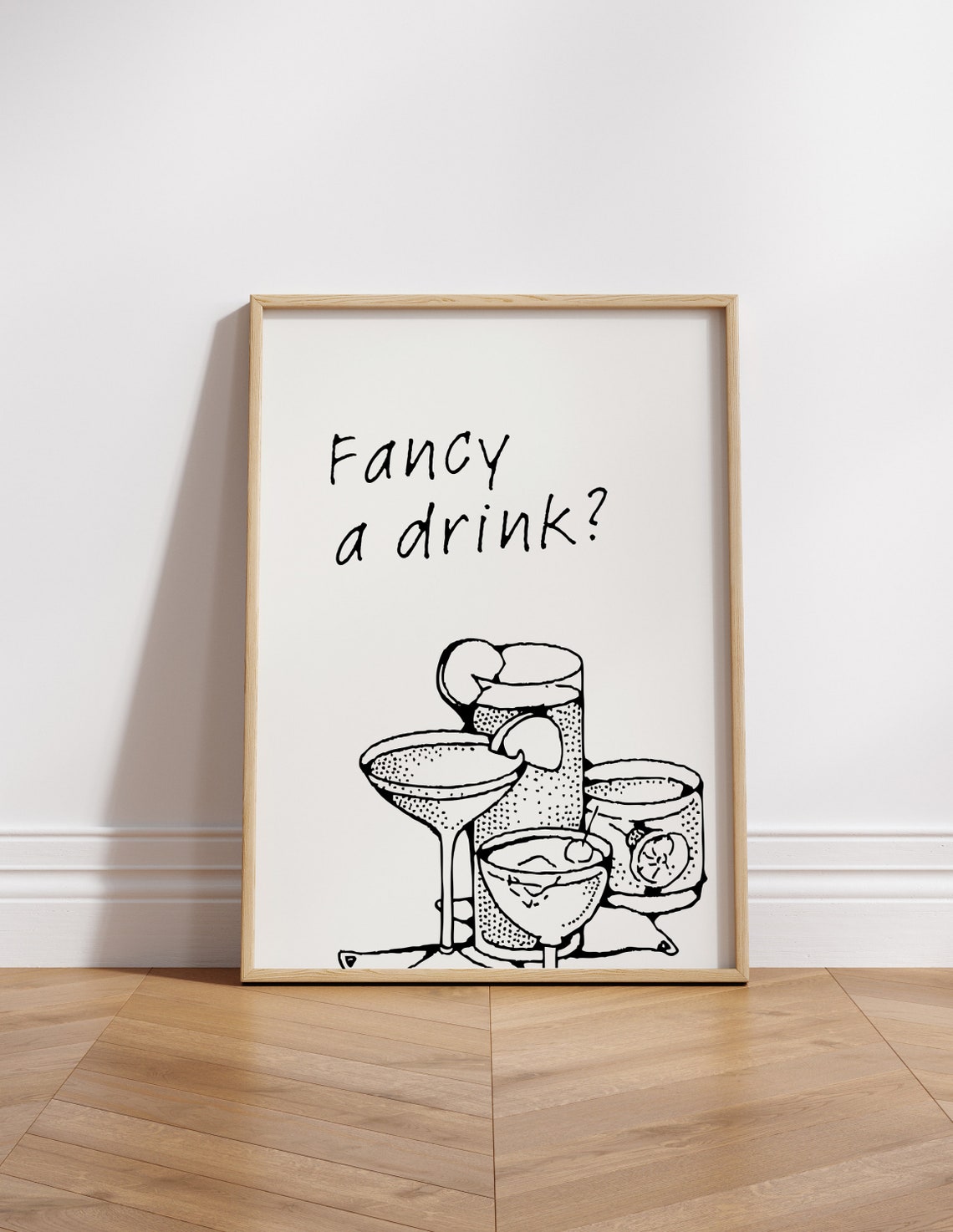 Fancy A Drink Cocktail Glasses Line Art Bar Cart Decor Poster - Image 7