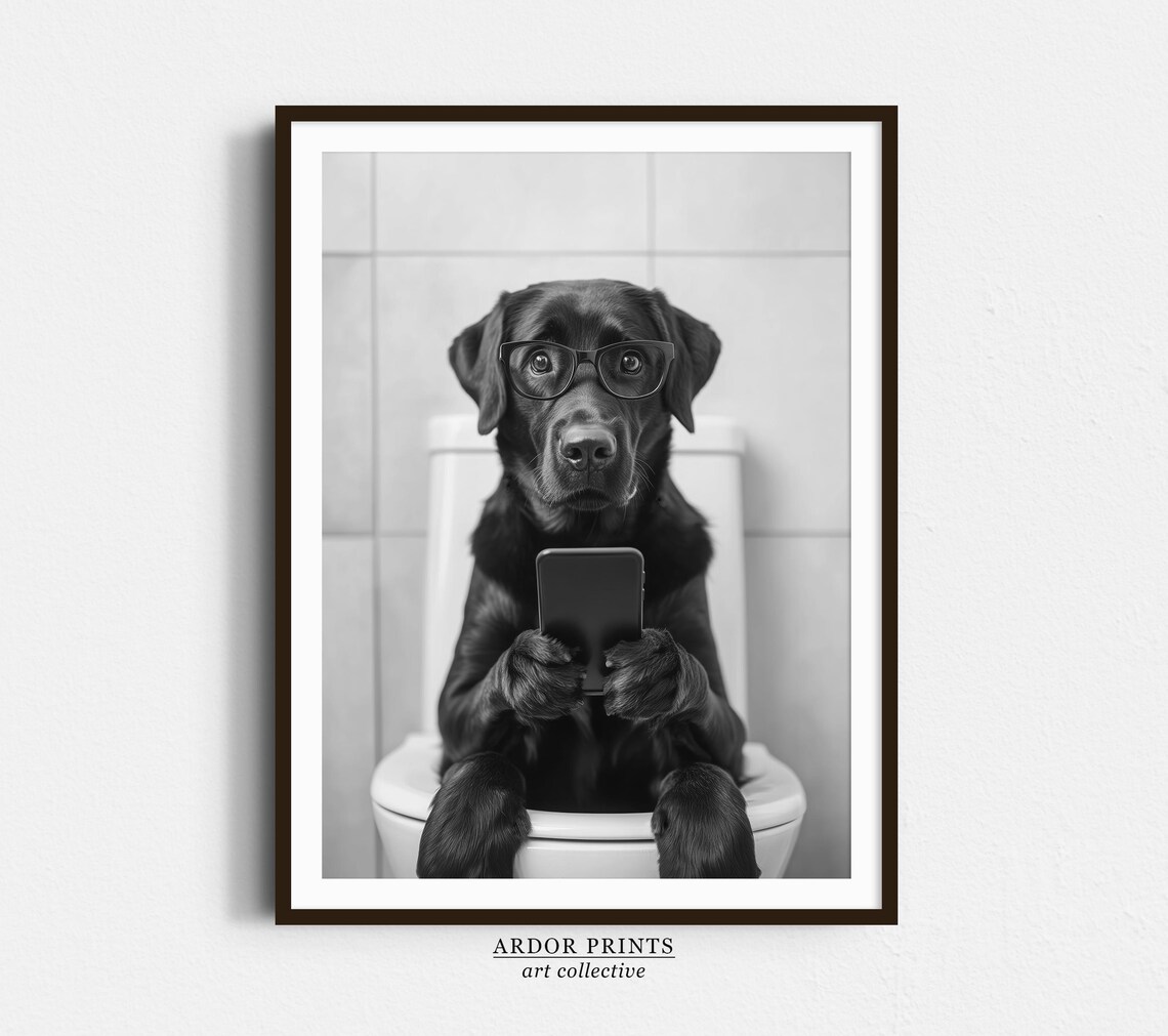 Black Labrador Bathroom Wall Art, Funny Dog Poster