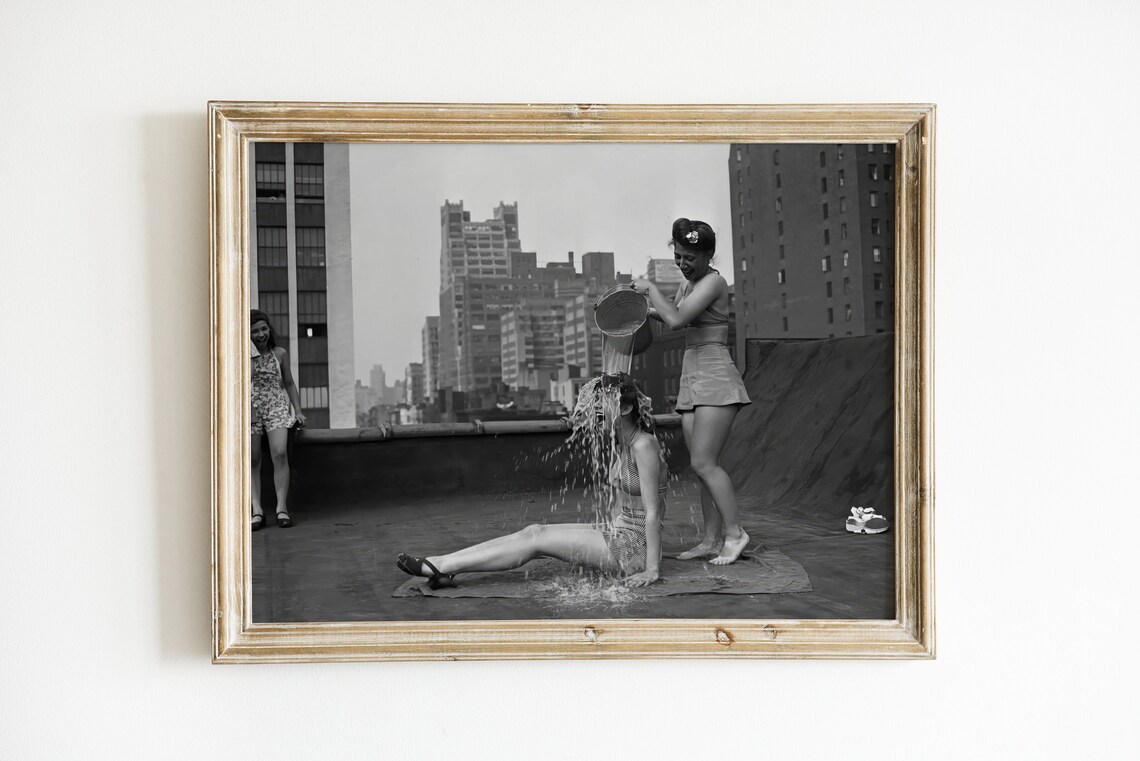 New York City Rooftop Water Bucket Summer 1940s Vintage Photo Poster - Image 2
