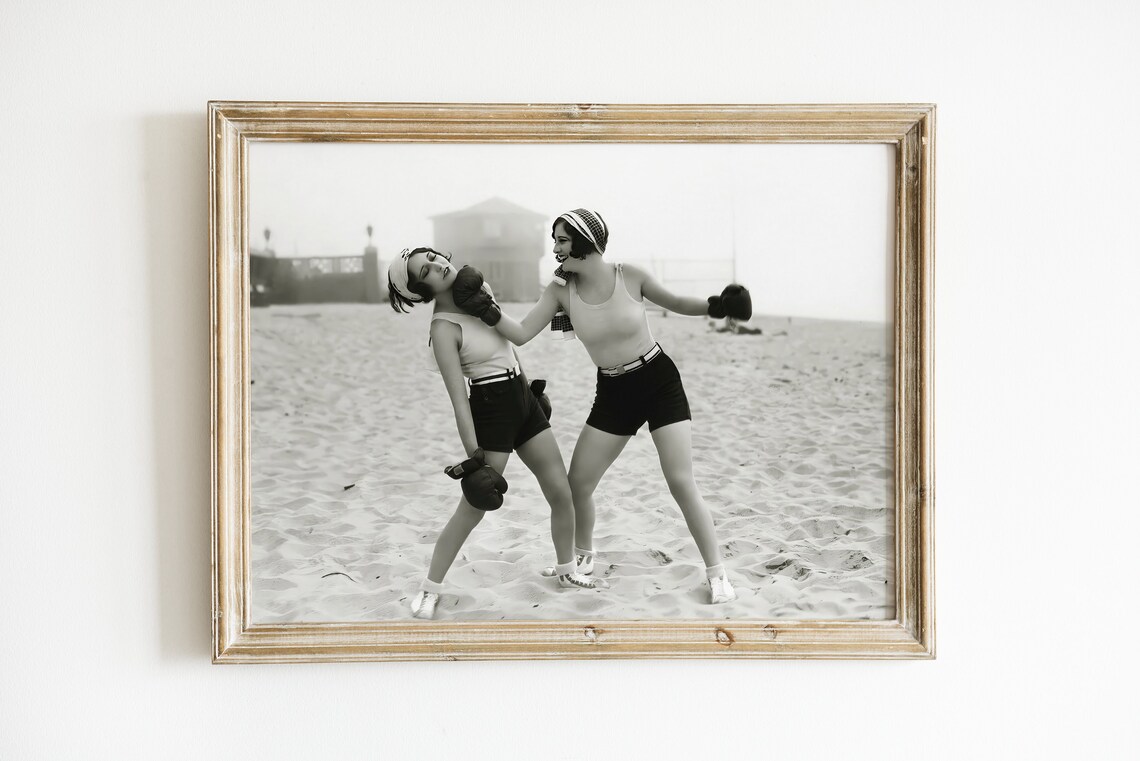 Women Boxing At Beach Vintage Photography Art Print - Image 2
