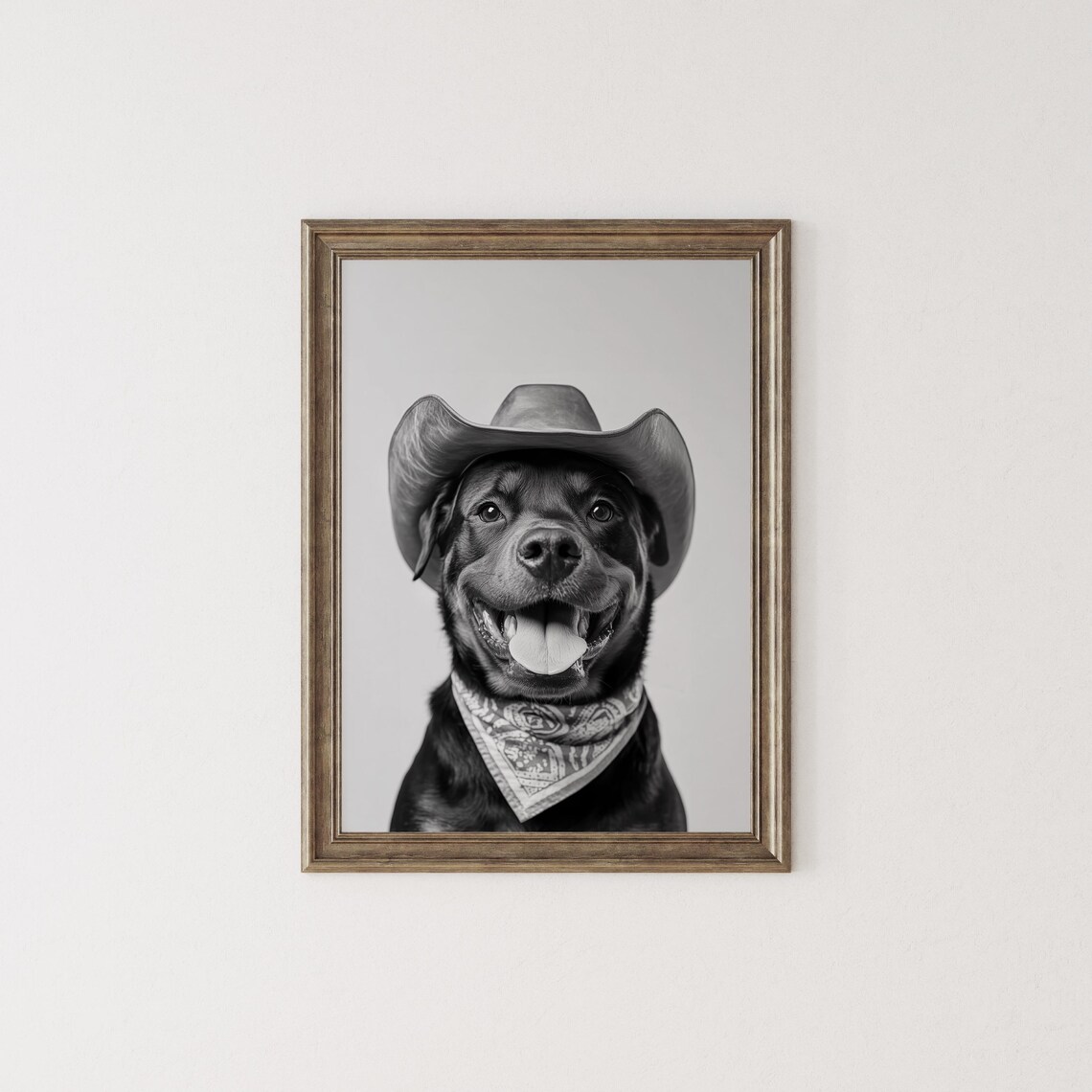Rottweiler Cowboy Hat Bandana Western Smiling Dog Portrait Print - Image 2
