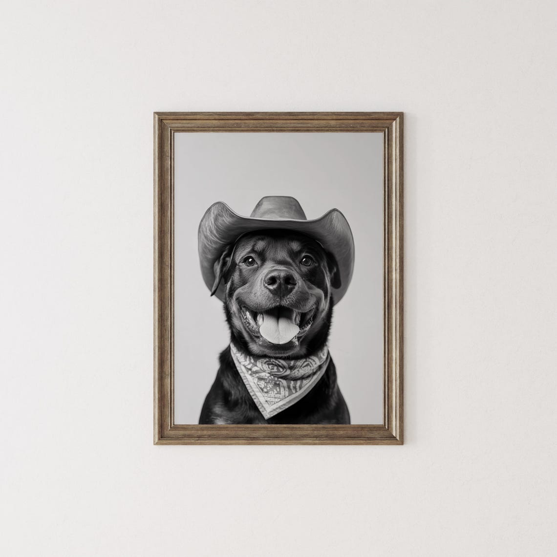 Rottweiler Cowgirl Hat Print Western Art Black And White Wall Art Dog Gift Western Dog Art Vintage Dog Poster Trendy Cowboy Decor - Image 2