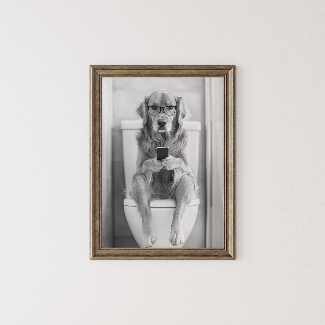 Golden Retriever Sitting On Toilet Dog Art Print - Image 2