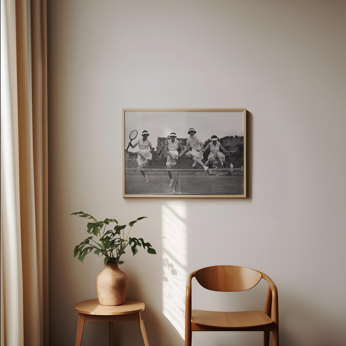 Vintage Tennis Women Jumping Over Net Art Print - Image 2