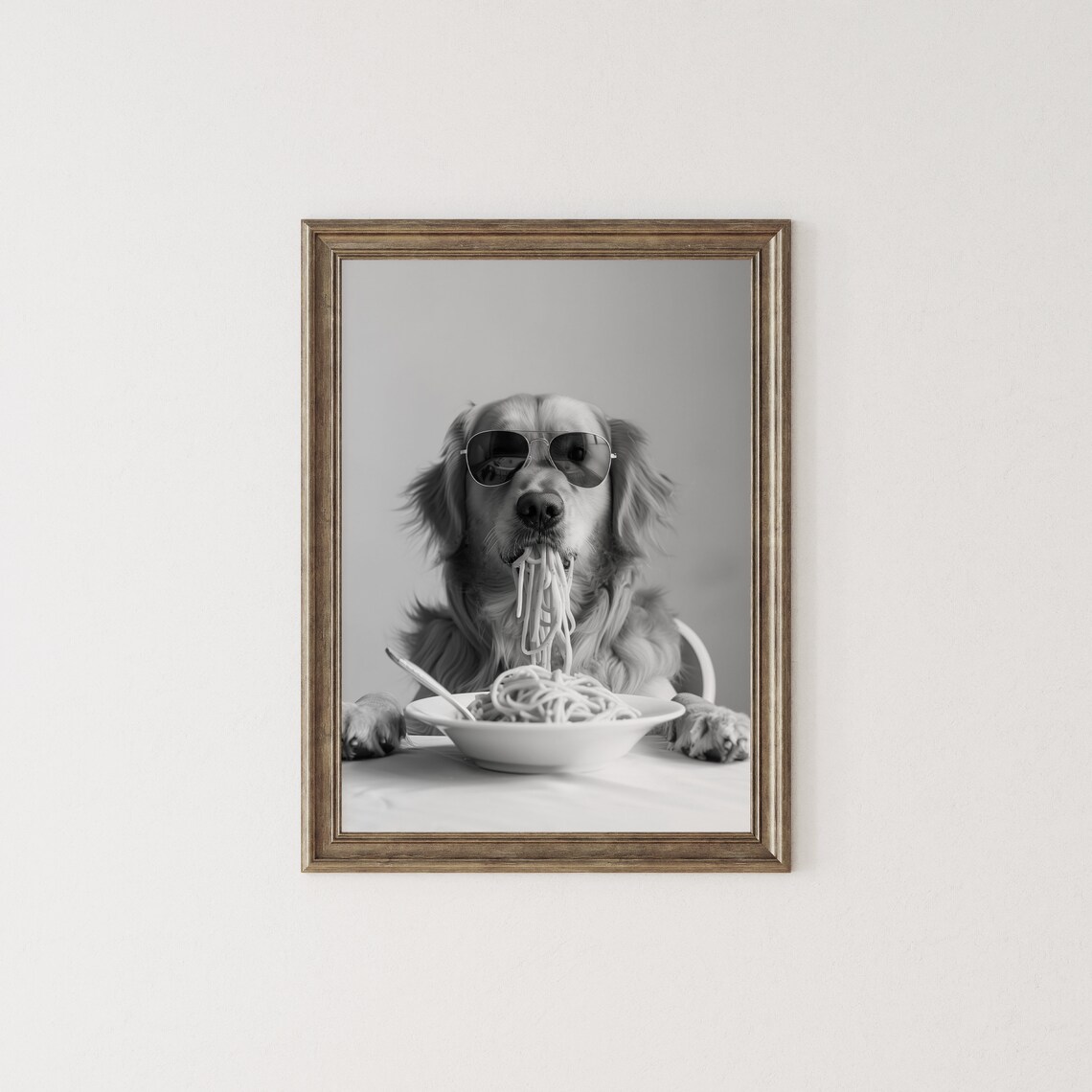 Golden Retriever Eating Pasta Funny Dog Kitchen Print - Image 2
