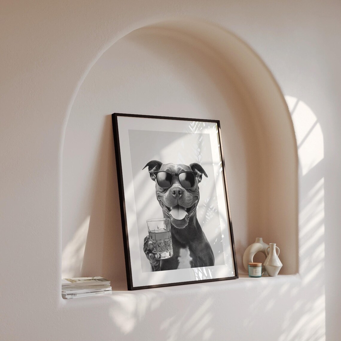 Staffy Drinking Whiskey Bourbon Dog Art Print - Image 4