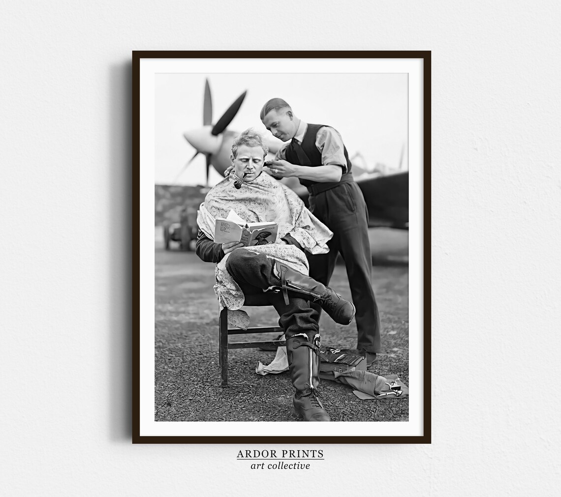 Pilot Getting Haircut Vintage Barber Shop Poster