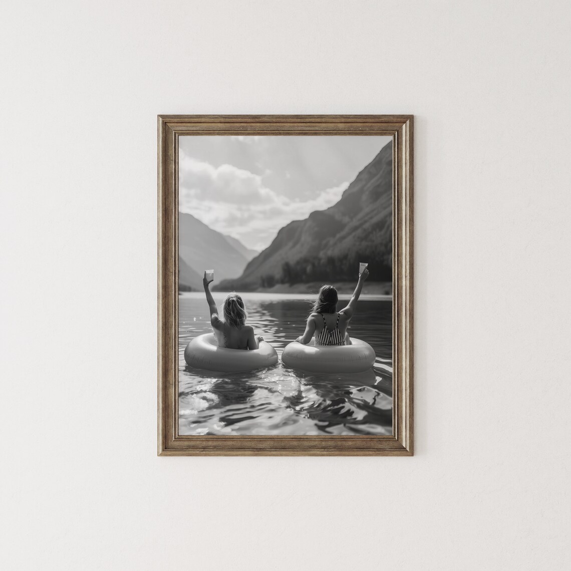 Women Drinking On Lake Retro Poster, Lake House Decor - Image 2