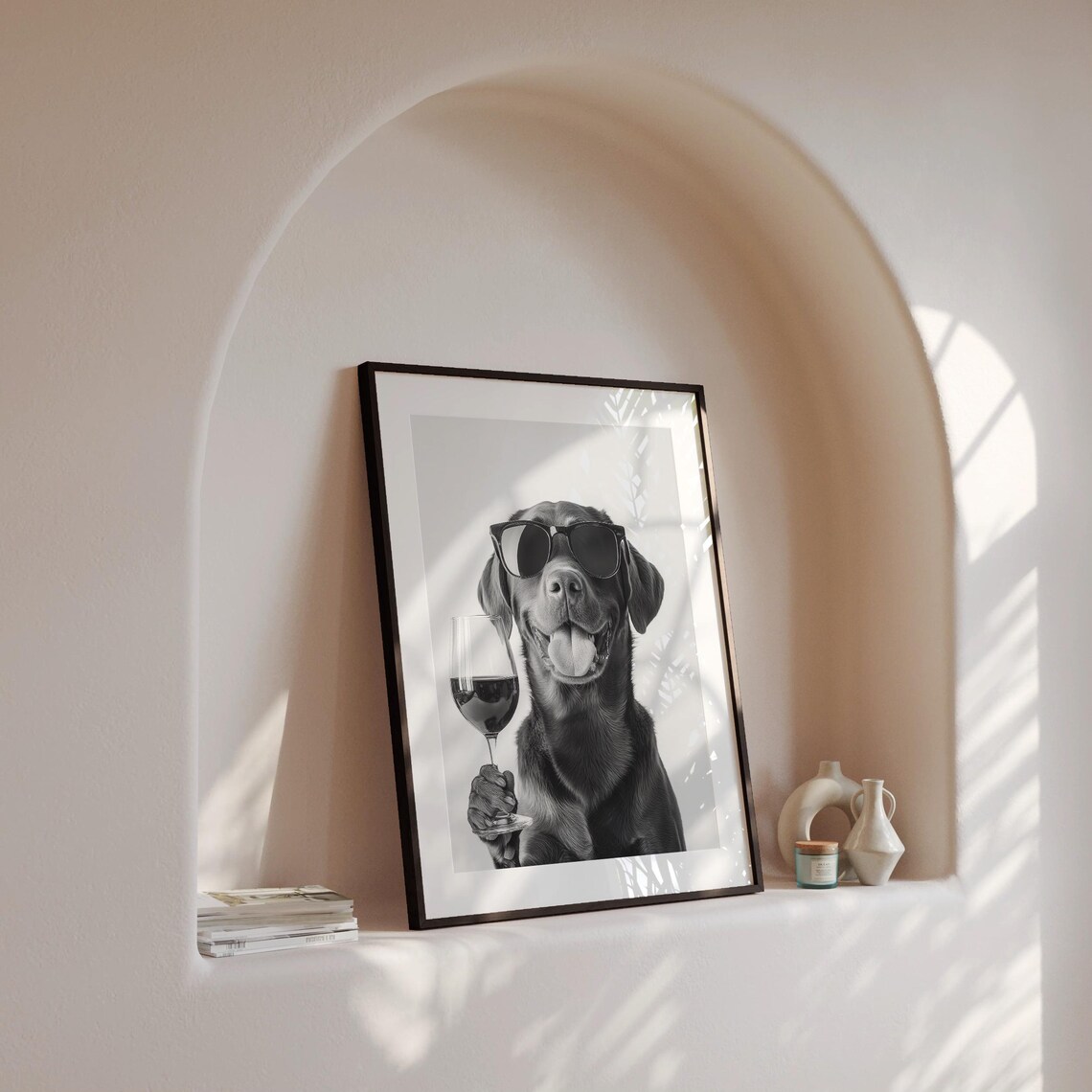 Chocolate Labrador Drinking Wine Sunglasses Funny Dog Art Print - Image 4