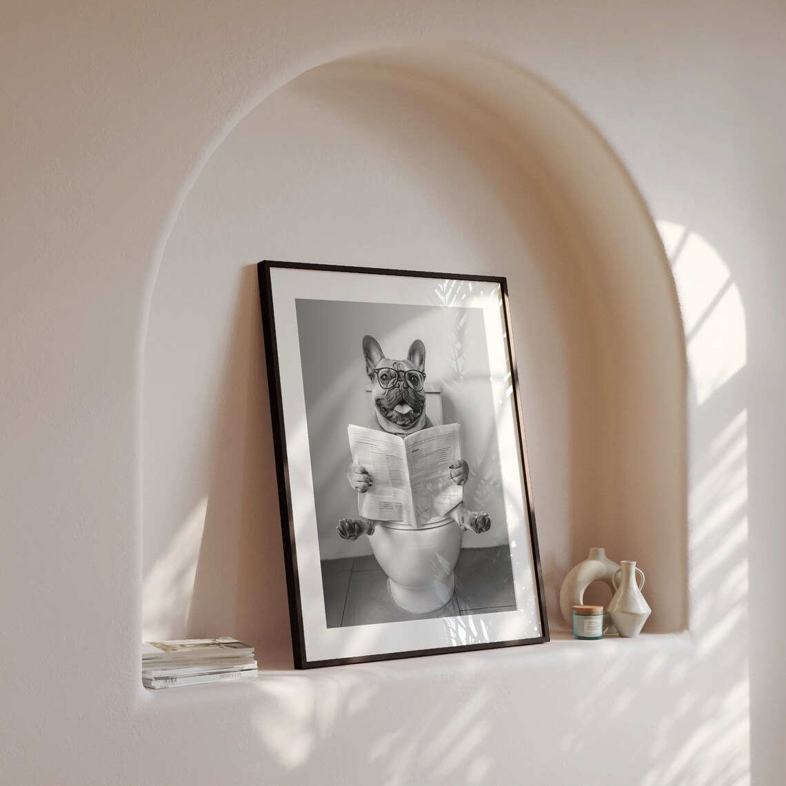 French Bulldog Sitting on Toilet, Funny Dog Art Print - Image 4