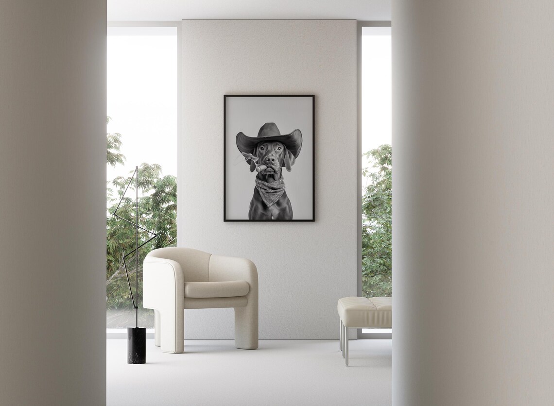 Vizsla Cowboy Western Dog Art Print, Vintage Retro - Image 3