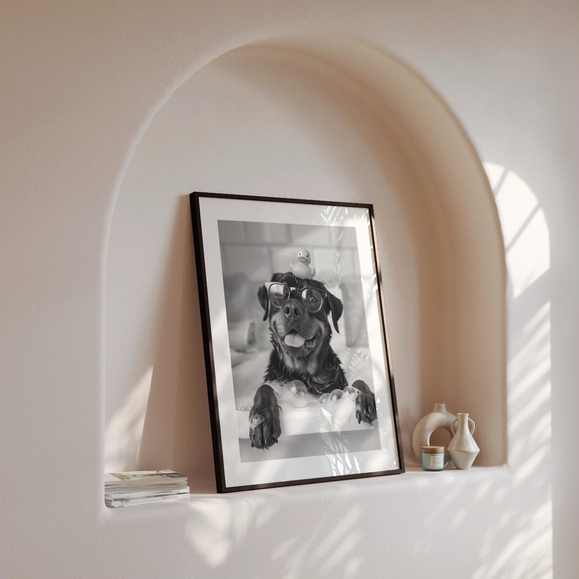Rottweiler In Bubble Bath With Rubber Duck Funny Bathroom Poster - Image 4