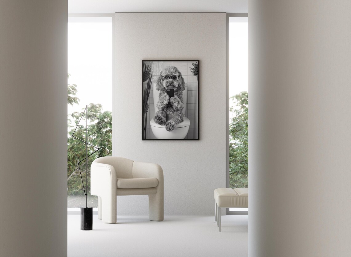 Cavapoo Sitting On Toilet, Funny Bathroom Wall Art - Image 3