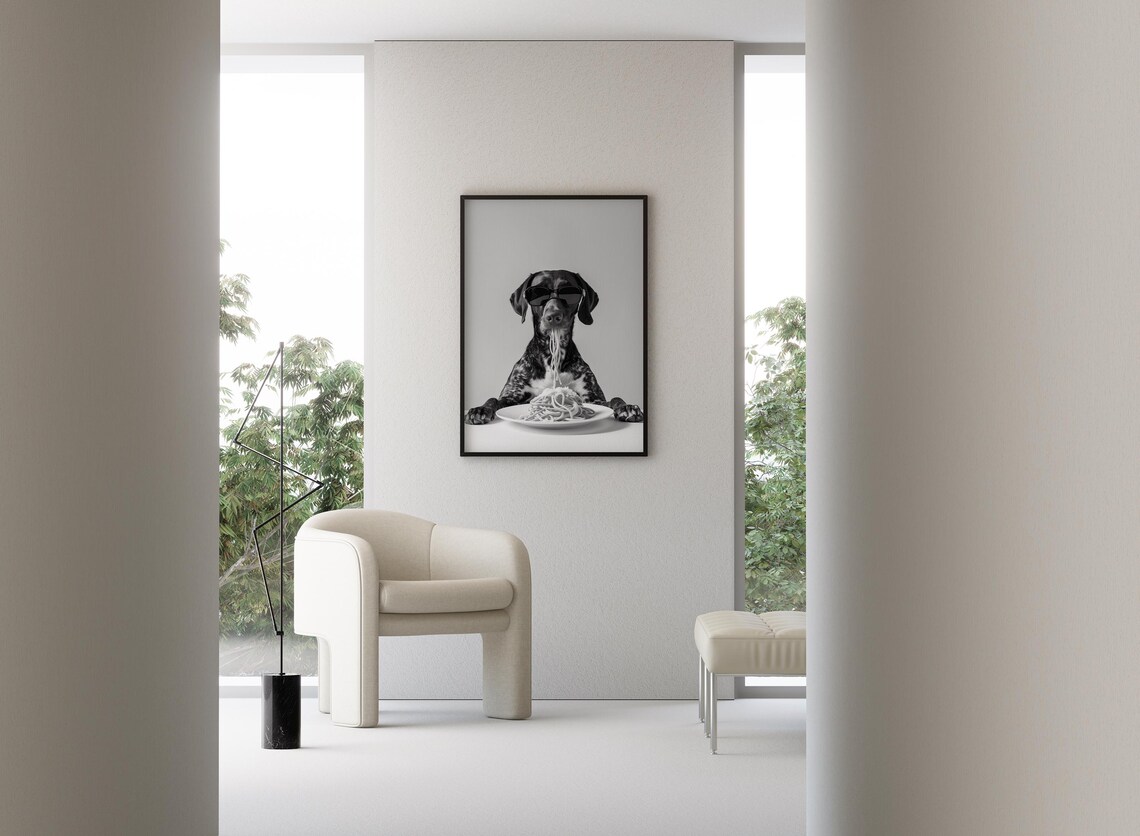 German Shorthaired Pointer Eating Pasta Art Print - Image 3