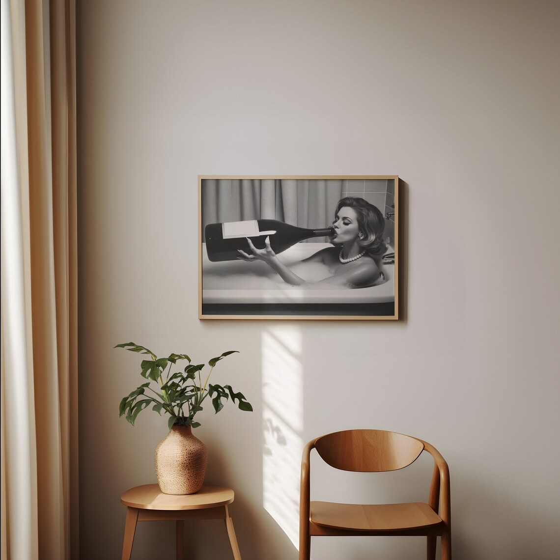 Vintage Woman Drinking Oversized Wine Bathroom Wall Art - Image 2