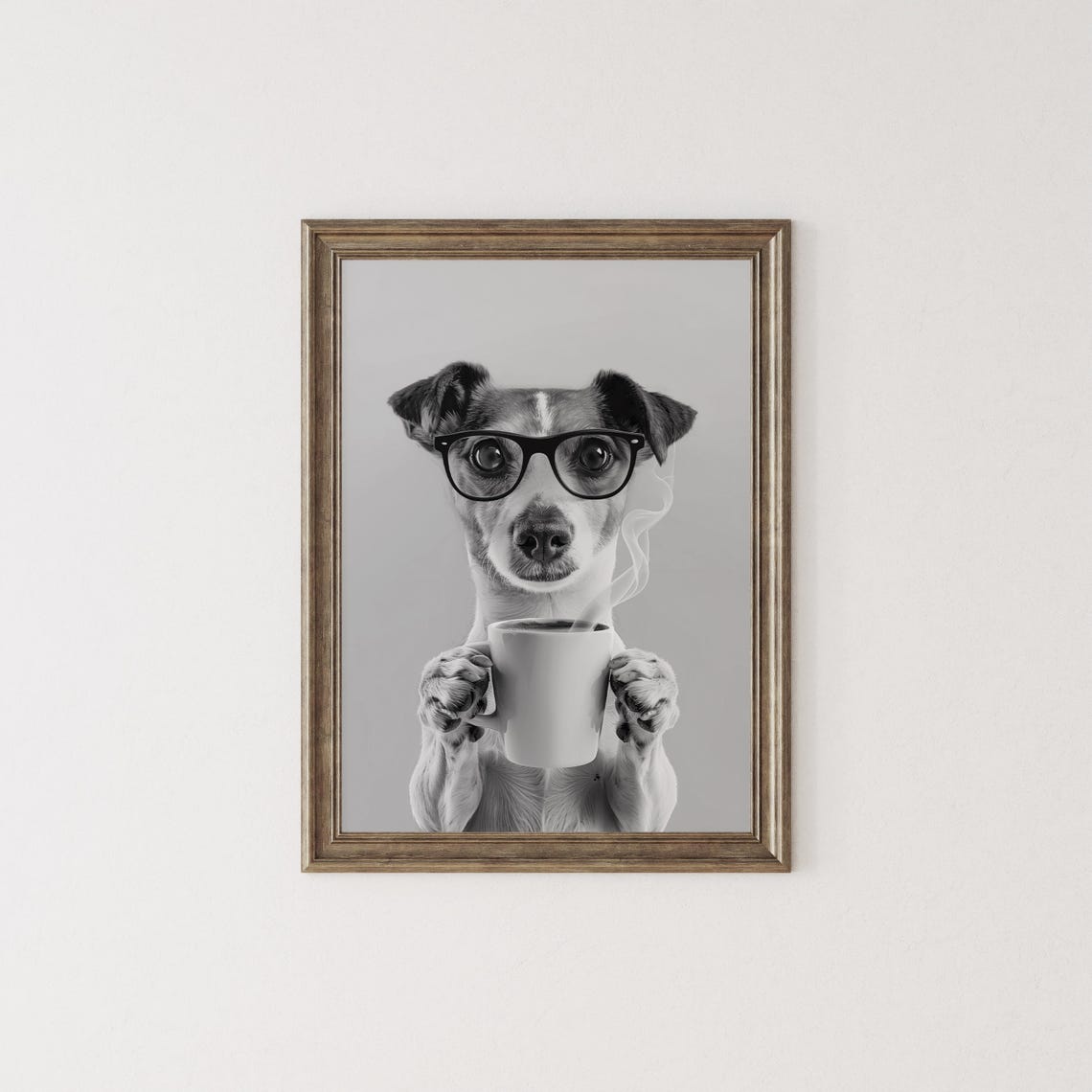 Jack Russell Terrier With Glasses Holding Coffee Mug Funny Dog Poster - Image 2