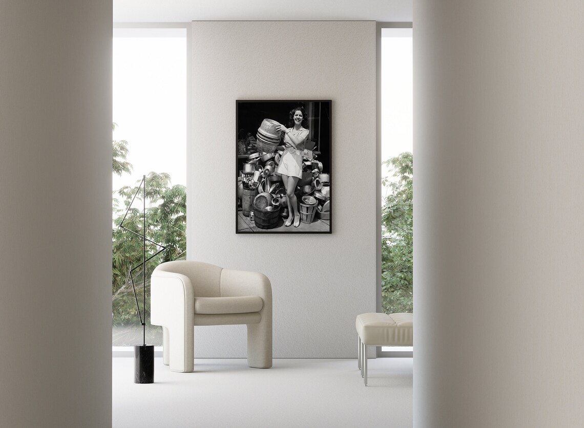 Beer Keg Girl Portrait Vintage Woman Holding Keg Wall Art Black And White Print Speakeasy Wall Art Brewers Wall Art Retro Wall Decor - Image 3
