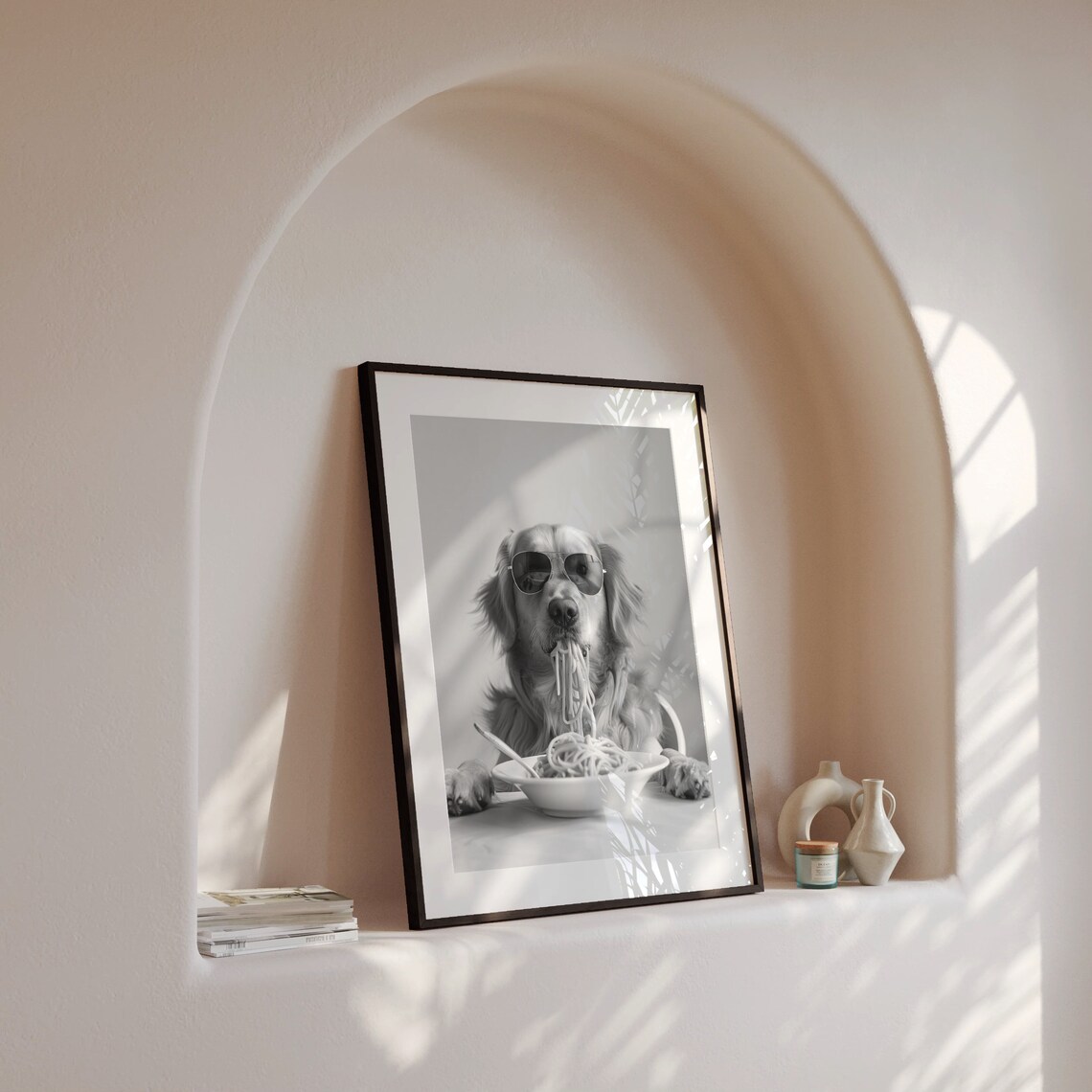 Golden Retriever Eating Pasta Funny Dog Kitchen Print - Image 4