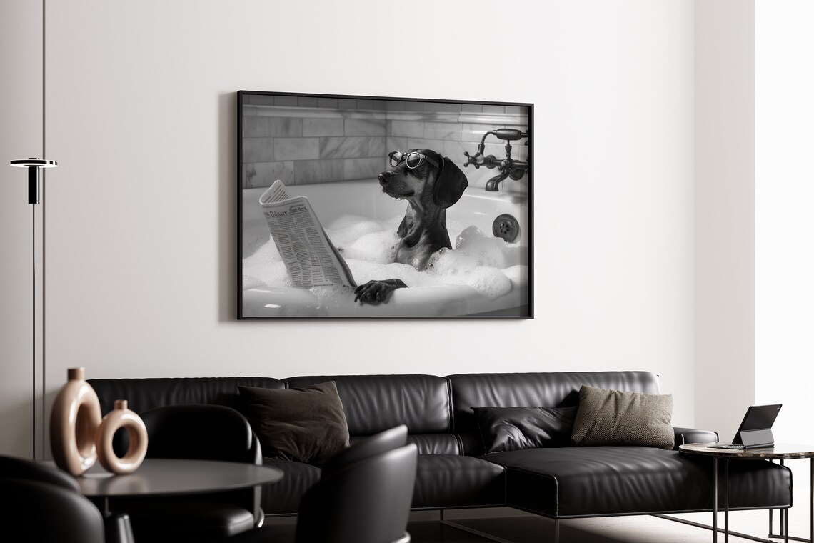 Dachshund In Bathtub Funny Bathroom Art Print - Image 4