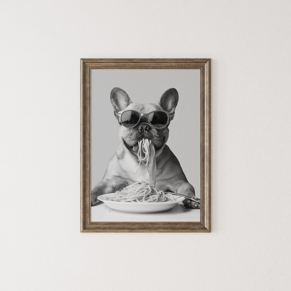 French Bulldog Eating Spaghetti Wearing Sunglasses Funny Dog Poster - Image 3