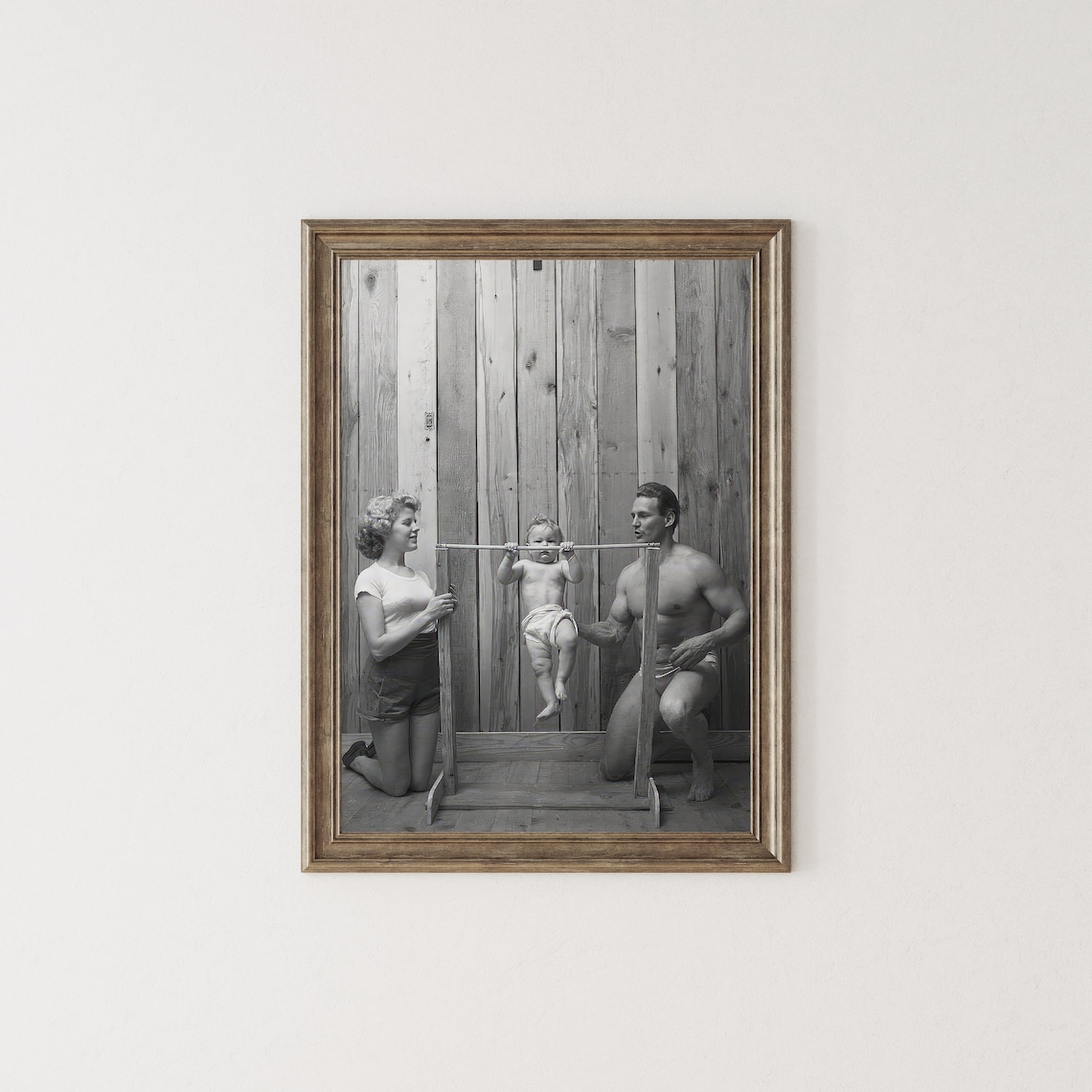 Baby Doing Pullups Poster, Vintage Gym Decor - Image 3