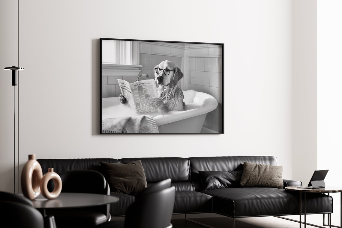 Golden Retriever in Bathtub, Funny Bathroom Art Print - Image 4