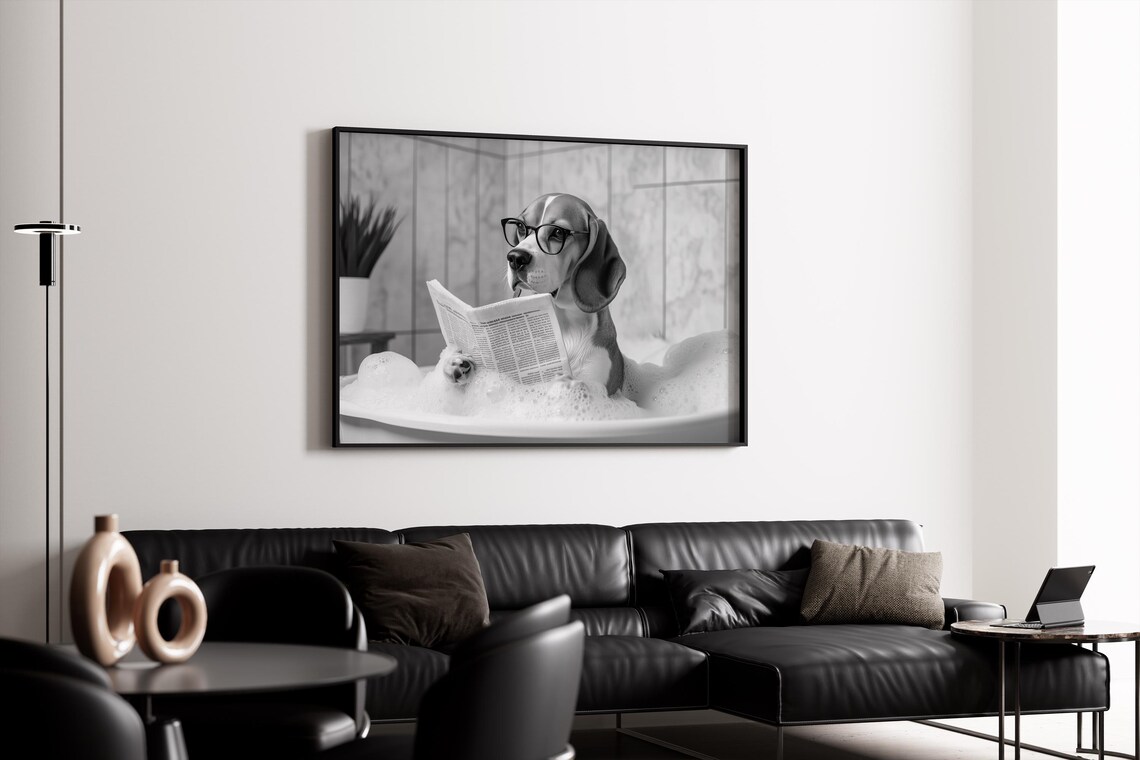 Beagle in Bathtub, Funny Bathroom Art Print - Image 4