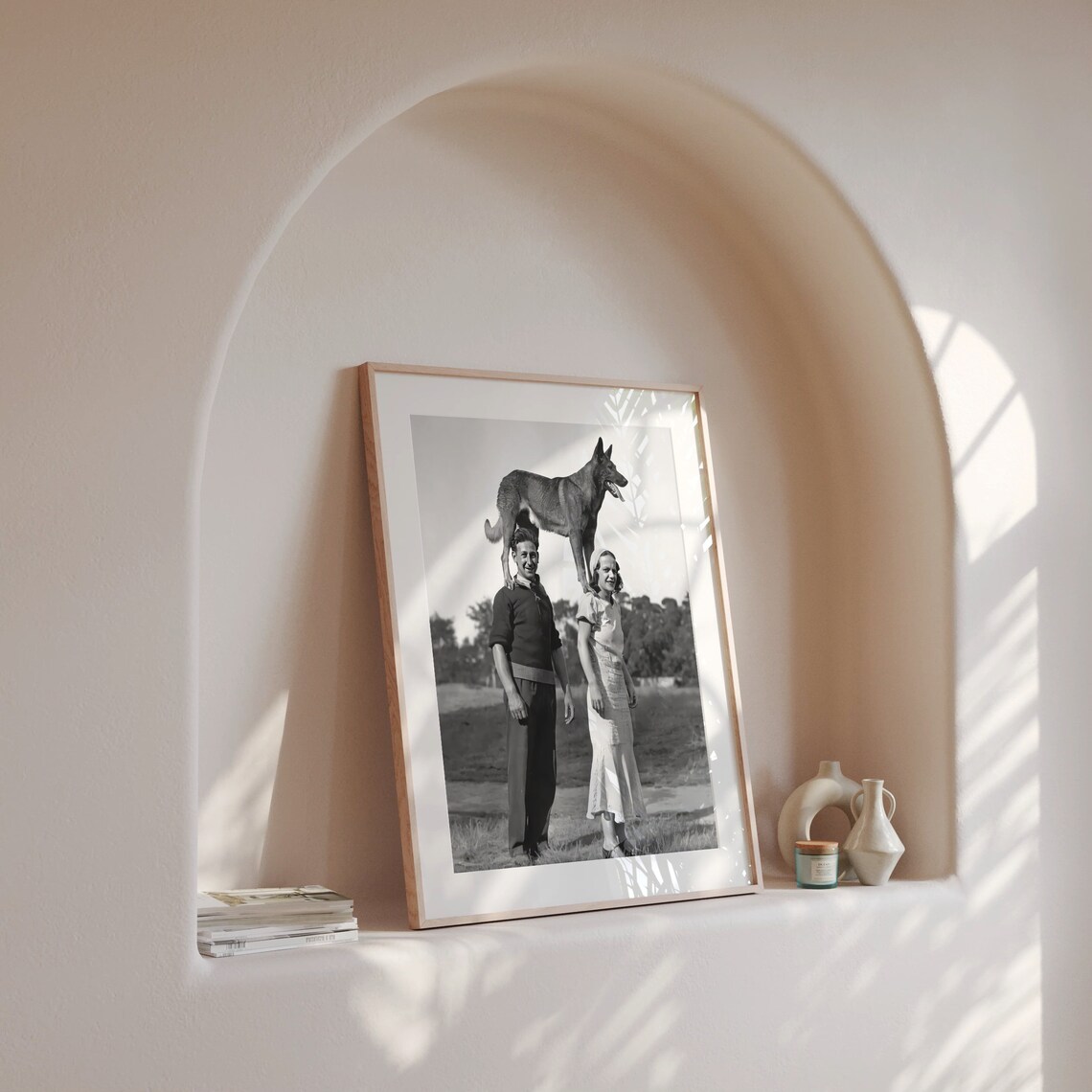 Dog Balancing on Couple Vintage Black and White Circus Trick Poster - Image 4