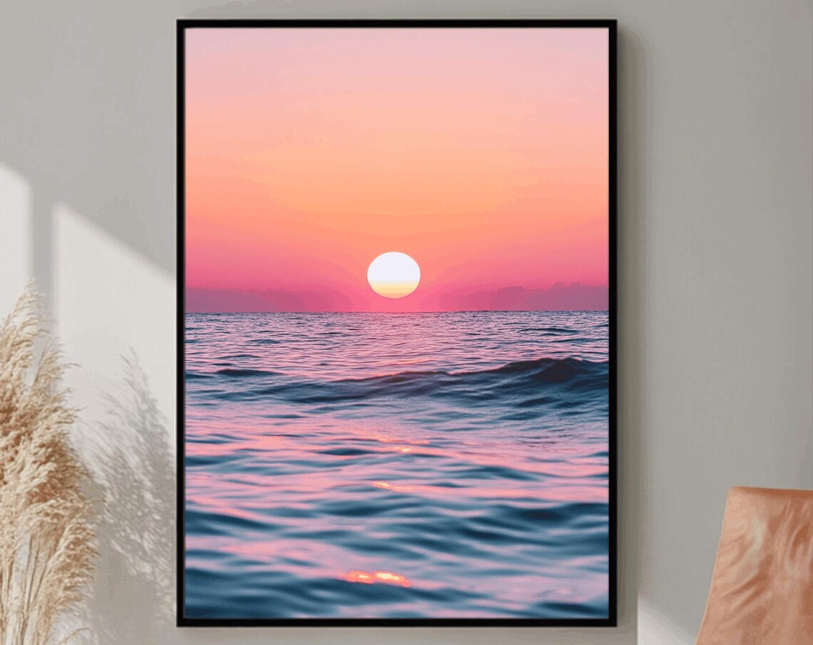 Pastel Sunset Ocean Beach Poster, Boho Coastal - Image 2