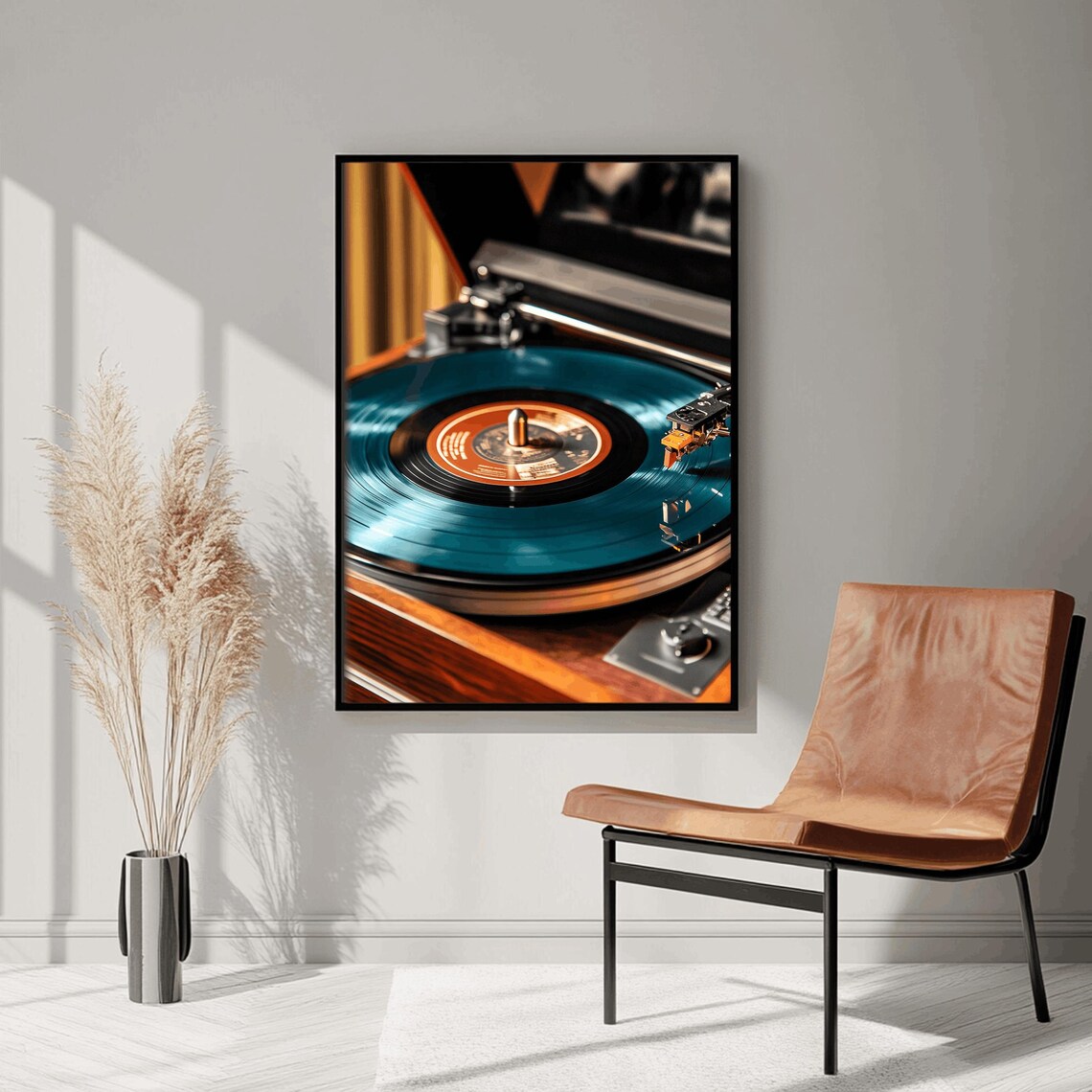 Vinyl Record Player Turntable Blue Disc Close Up Music Poster - Image 3