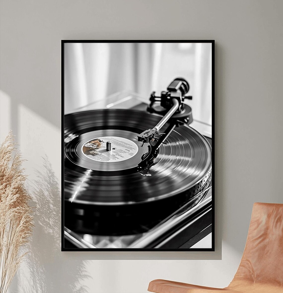 Black and White Turntable Vinyl Record Stylus Close-Up Poster - Image 3