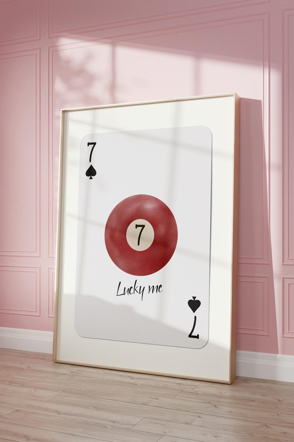 Playful Lucky 7 Red Pool Ball Seven Of Spades Card Game Decor Print