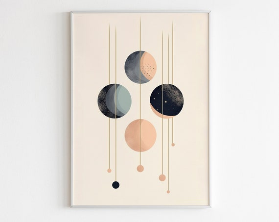Abstract Moon Phases Boho Printable Wall Art Minimalist Lunar Moon Cycle Bedroom Boho Bohemian Decor Celestial Print