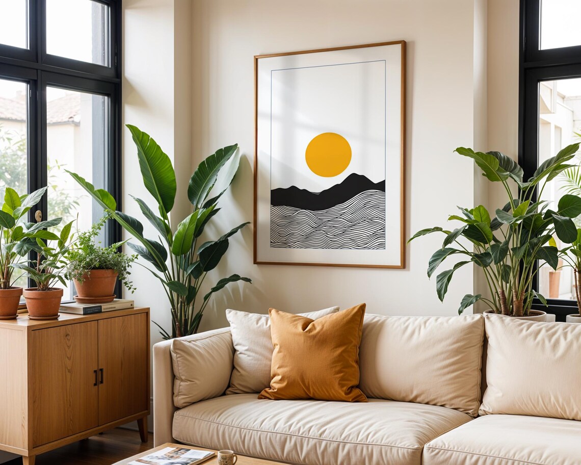Line Art Sunrise Boho Ocean Landscape Art Print - Image 5