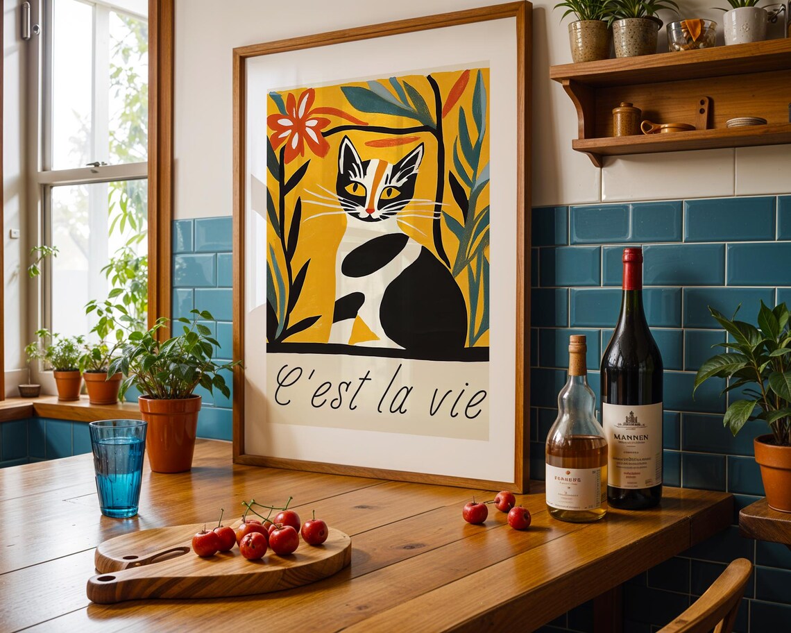 French Vintage Cat Print, Whimsical Retro Illustration - Image 6