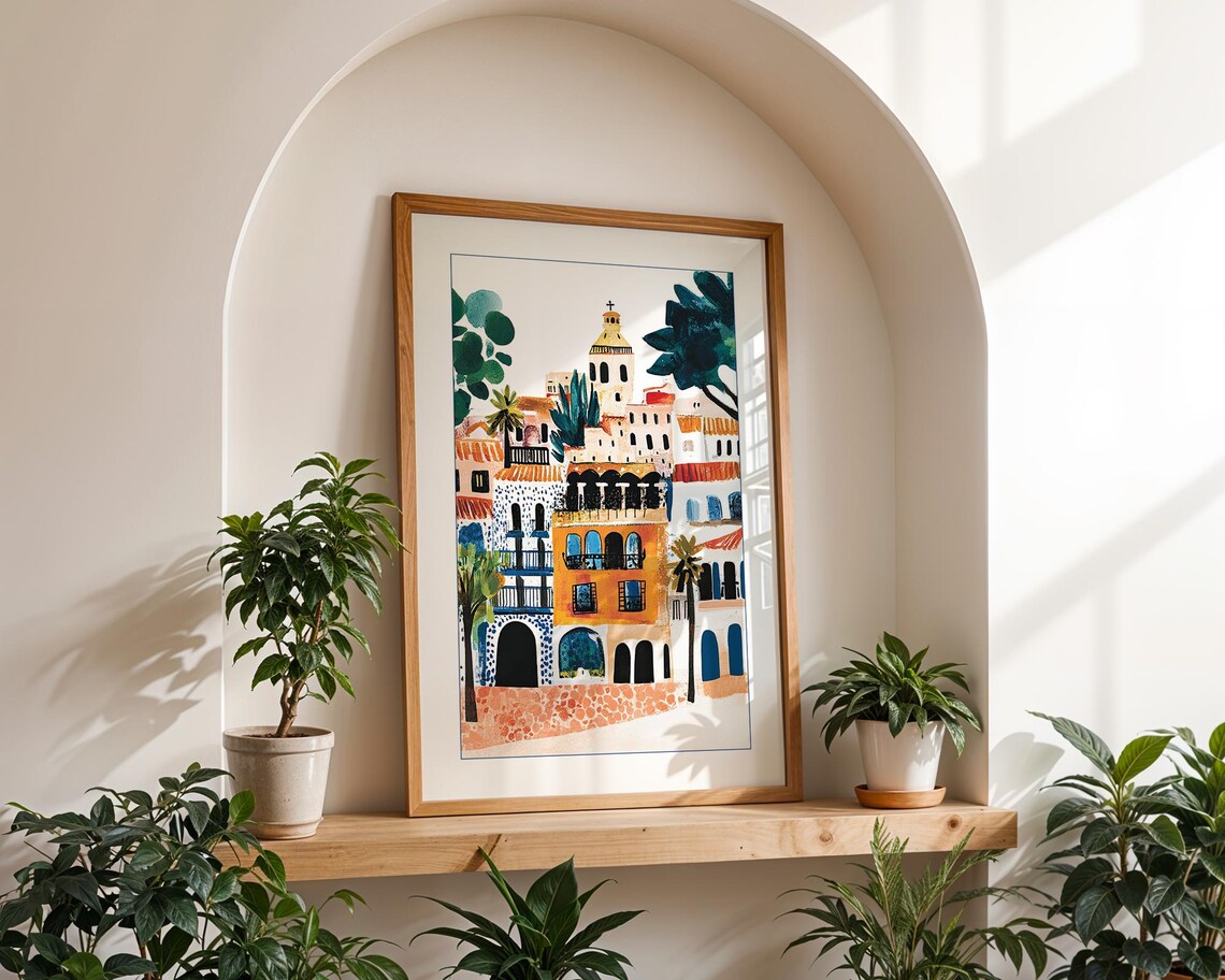 Spanish Village Boho Cityscape Travel Poster - Image 2
