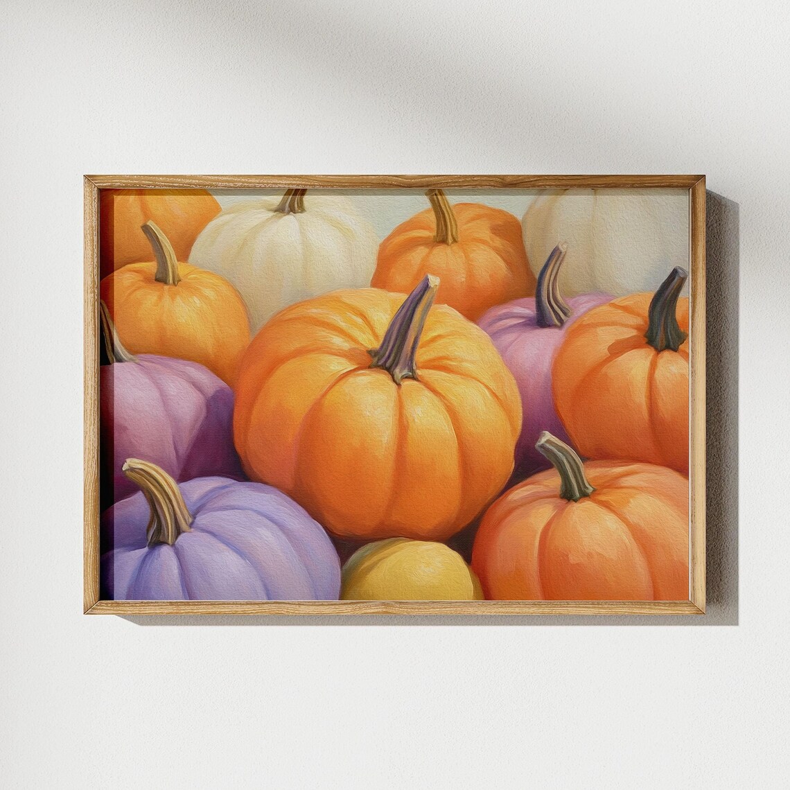 Colorful Pumpkins in Orange Purple and White Still Life Poster