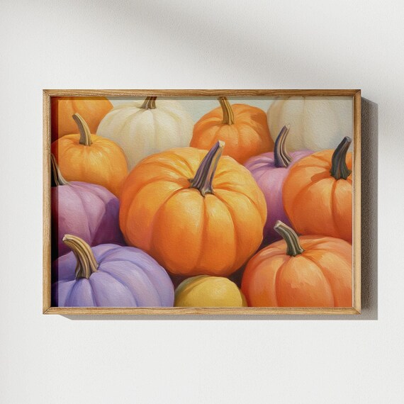 Colorful Pumpkins in Orange Purple and White Still Life Poster