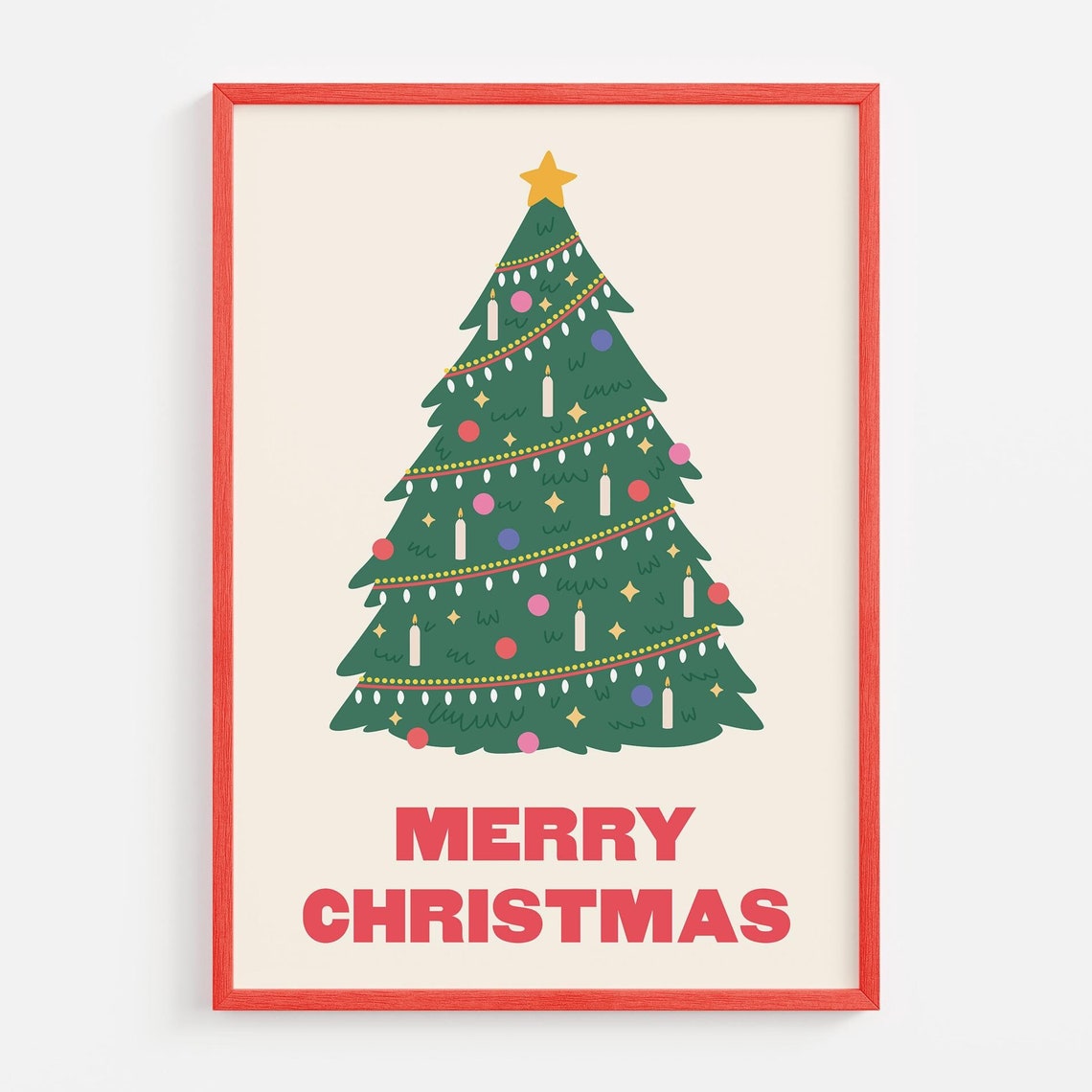 Christmas Tree Print Art Merry Christmas Decor Cute Holiday Wall Art Trendy Christmas Print