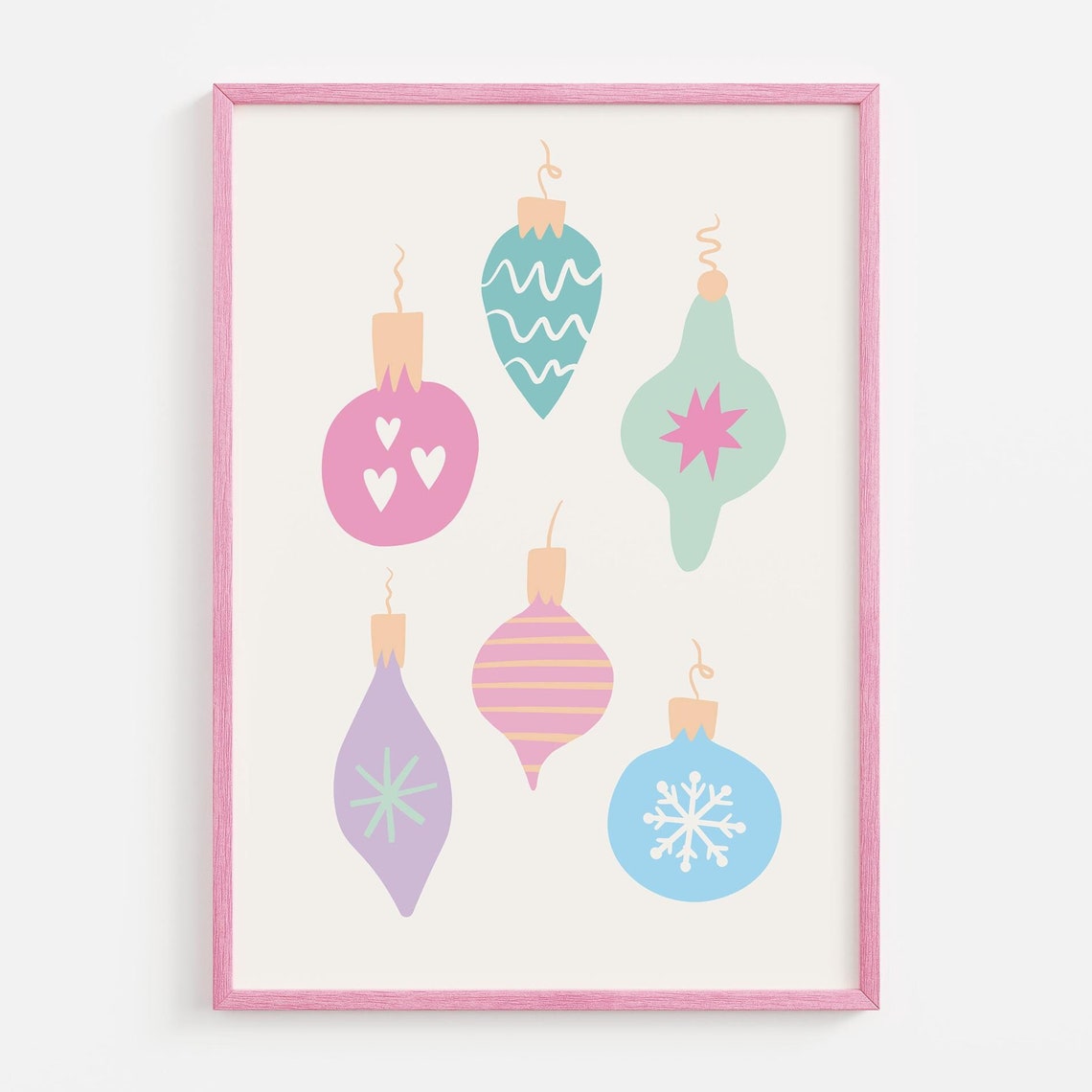 Pastel Christmas Ornaments Set Retro Holiday Tree Baubles Poster
