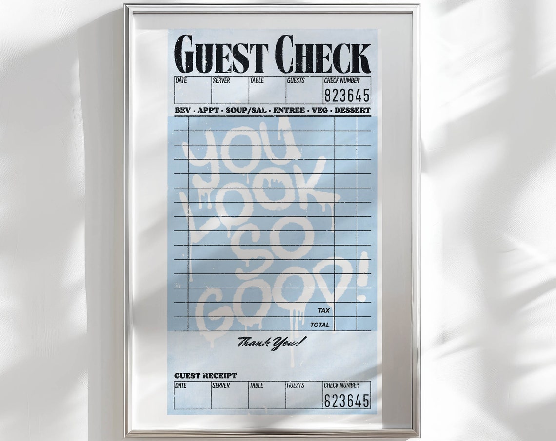 Trendy Retro Guest Check You Look So Good Blue Kitchen Poster