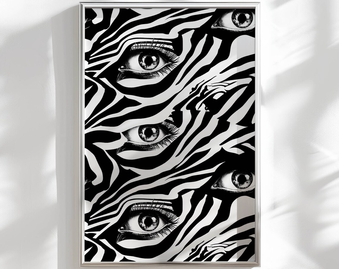 Black And White Funky Retro Psychedelic Poster