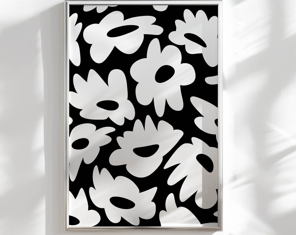 Black And White Bold Daisy Flower Pattern Retro Pop Art Poster