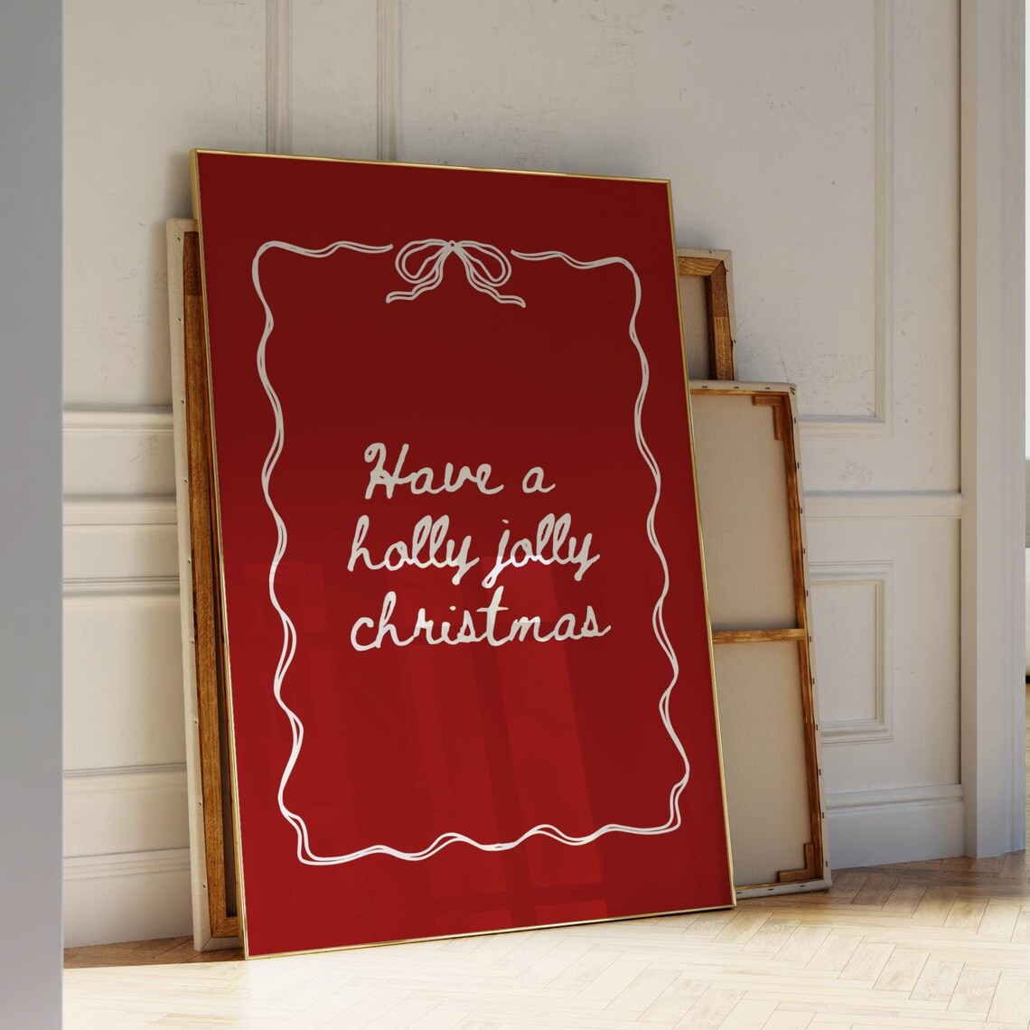 Merry Christmas Winter Quote Poster, Minimalist Red