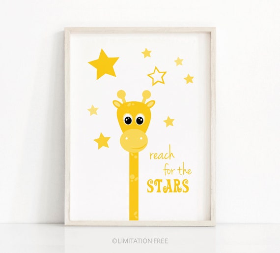 Yellow Giraffe Nursery Stars Art Print, Kids Room