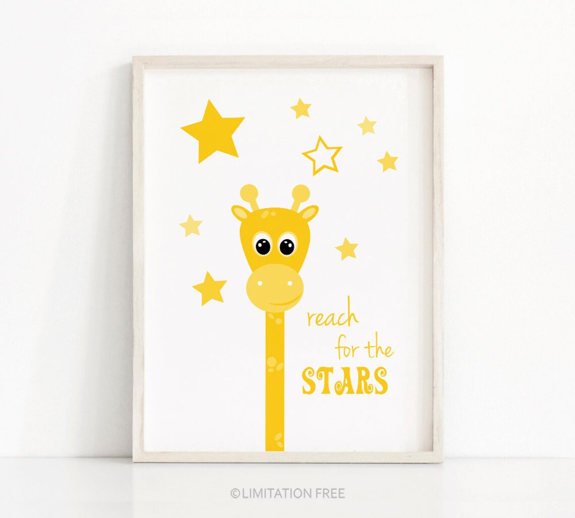 Yellow Giraffe Nursery Stars Art Print, Kids Room