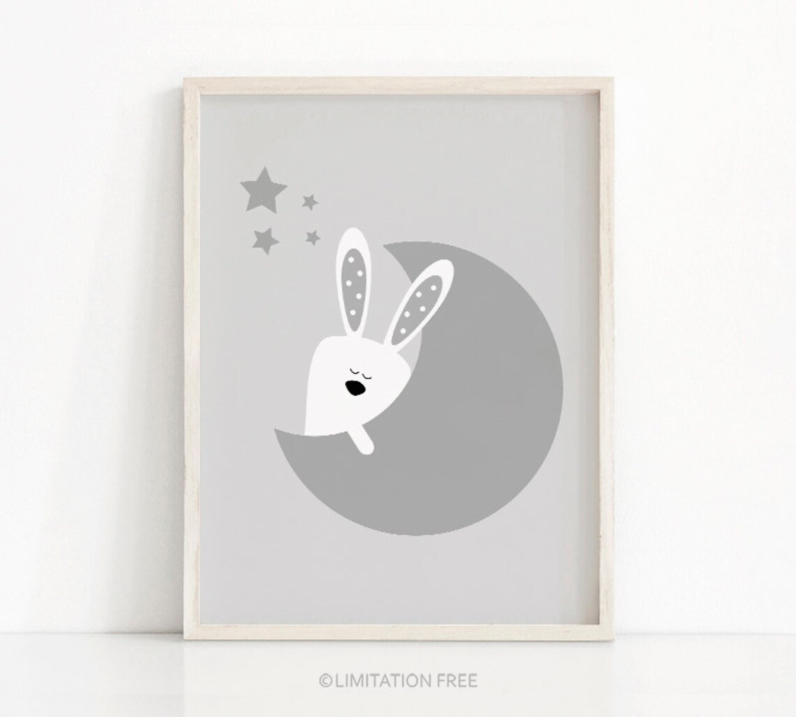 Moon And Stars Bunny Nursery Animal Art Print