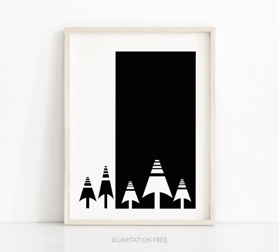 Modern Wall Art Print Black And White Print Instant Art Forest Decor Modern Wall Print Scandinavian Art
