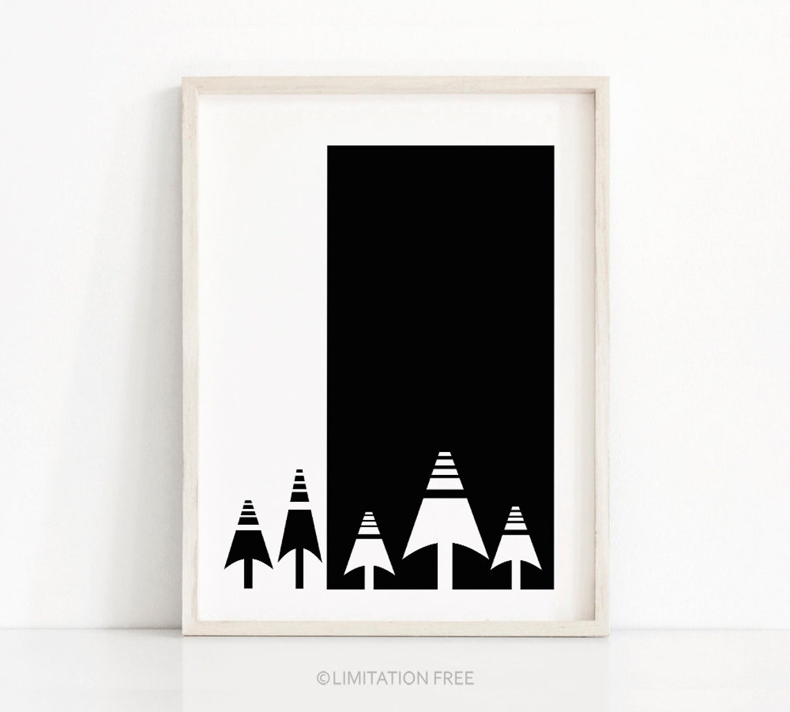 Modern Wall Art Print Black And White Print Instant Art Forest Decor Modern Wall Print Scandinavian Art